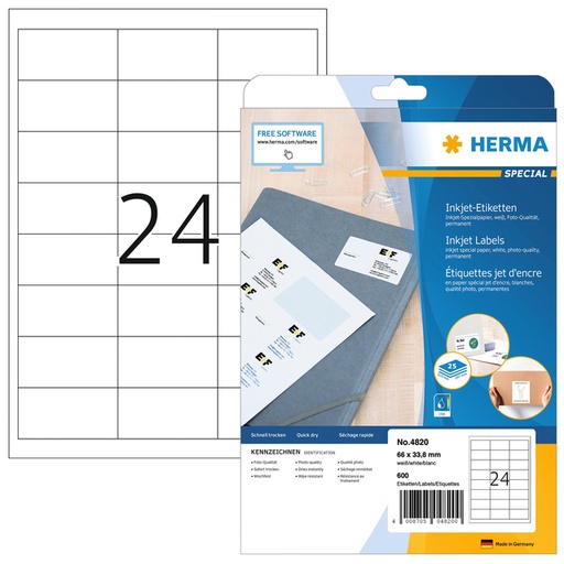 [817570] Etiket HERMA 4820 66x33.8mm wit 600 stuks