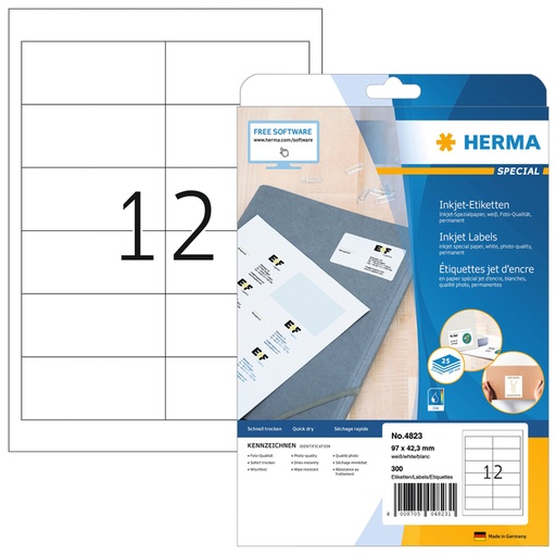 [817573] Etiquette HERMA 4823 96,5x42,3mm blanc 300 pièces