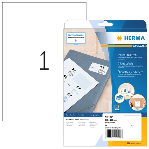 [817574] Etiquette HERMA 4824 210x297mm blanc 25 pièces