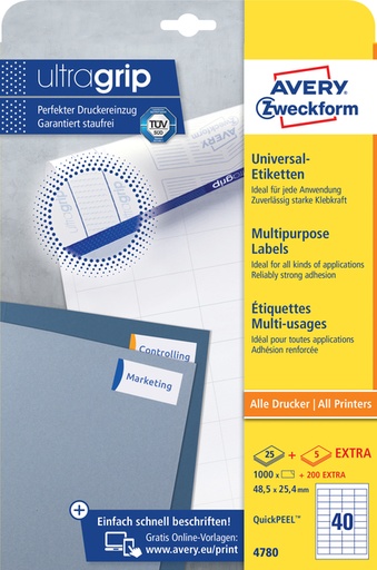 [817027] Etiquette Avery Zweckform 4780 48,5x25,4mm blanc 1000 pièces