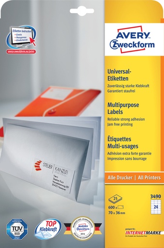 [817290] Etiket Avery 3490 70x36mm wit 600 stuks