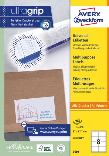 [816996] Etiket Avery 3660 97x67.7mm wit 800 stuks
