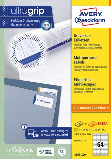 [817776] Etiket Avery Zweckform 3667-200 48.5x16.9mm wit 12800stuks