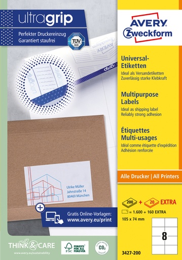 [817763] Etiket Avery 3427-200 105x74mm wit 1600 stuks