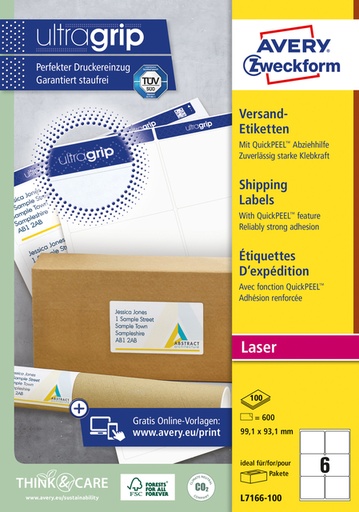 [817187] Etiquette Avery L7166-100 99,1x93,1 opaque blanc 600 pièces