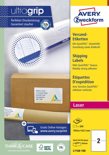 [817190] Etiket Avery L7168-100 199.6x143.5mm wit 200 etiketten