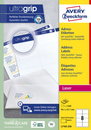 [817375] Etiquette Avery L7165-250 99,1x67,7mm blanc 2000 pièces