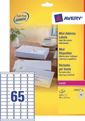 [817191] Etiket Avery L7651-25 38.1x21.2mm wit 1625stuks