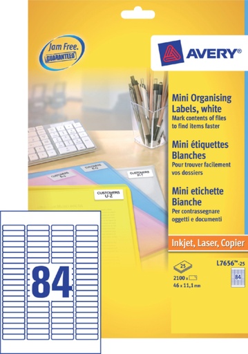 [817254] Etiket Avery L7656-25 46x11.1mm wit 2100stuks