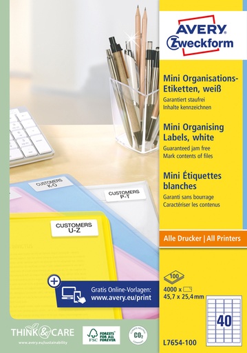 [817370] Etiket Avery L7654-100 45.7x25.4mm wit 4000 etiketten