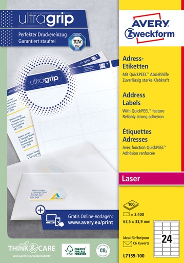 [817260] Etiquette Avery L7159-100 63,5x33,9mm blanc 2400 pièces