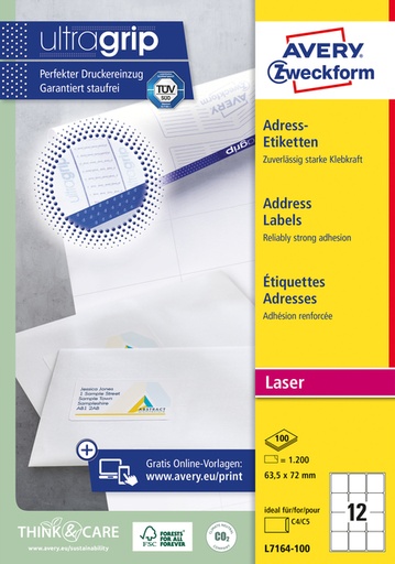[817182] Etiquette Avery L7164-100 63,5x72mm blanc 1200 pièces