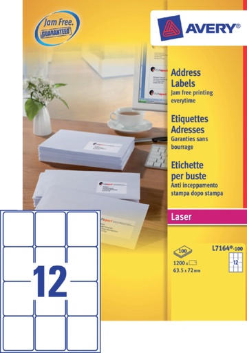 [817182] Etiquette Avery L7164-100 63,5x72mm blanc 1200 pièces