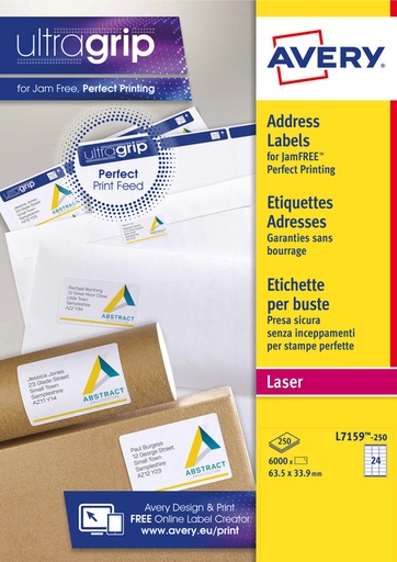 [817339] Etiquette Avery L7159-250 63,5x33,9mm blanc 6000 pièces