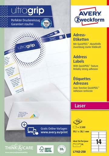 [817341] Etiket Avery L7163-250 99.1x38.1mm wit 3500 stuks