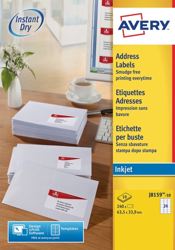 [817350] Etiquette Avery J8159-10 63,5x33,9mm blanc 240 pièces