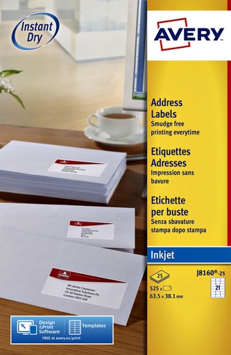 [817355] Etiket Avery J8160-10 63.5x38.1mm wit 210 etiketten