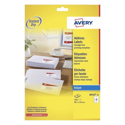 [817450] Etiquette Avery J8162-10 99,1x33,9mm blanc 160 pièces