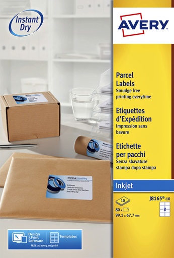 [817448] Etiquette Avery J8165-10 99,1x67,7mm blanc 80 pièces
