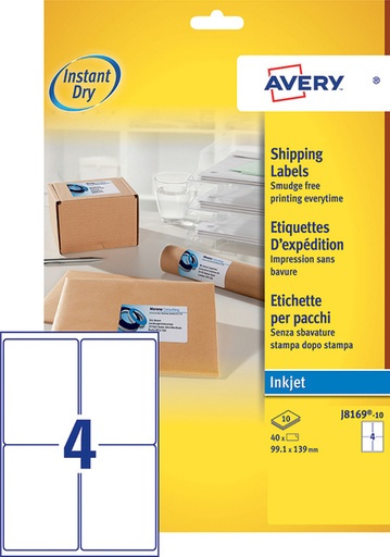 [817446] Etiquette Avery J8169-10 99,1x139mm blanc 40 pièces