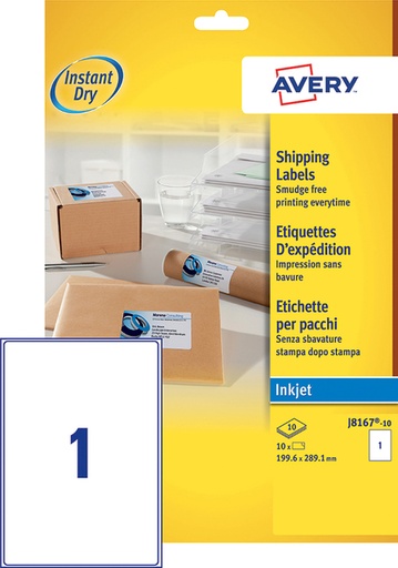 [817352] Etiquette Avery J8167-10 199,6x289,1mm blanc 10 pièces
