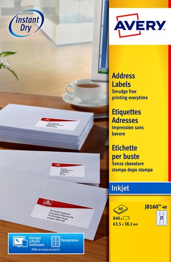 [817701] Etiket Avery J8160-25 63.5x38.1mm wit 525 stuks