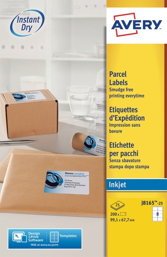[817705] Etiket Avery J8165-25 99.1x67.7mm wit 200 etiketten
