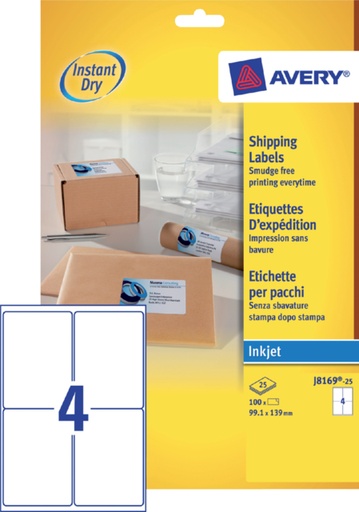 [817709] Etiket Avery J8169-25 99.1x139mm wit 100stuks