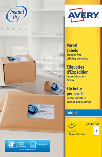 [817708] Etiket Avery J8168-25 199.6x143.5mm wit 50 stuks