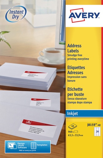 [817239] Etiquette Avery J8159-40 63,5x33,9mm blanc 960 pièces
