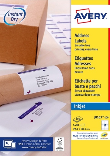 [817221] Etiket Avery J8163-100 99.1x38.1mm wit 1400 stuks