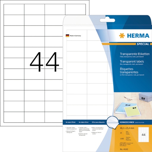 [817094] Etiket HERMA 4680 48.3x25.4mm transparant 1100 stuks