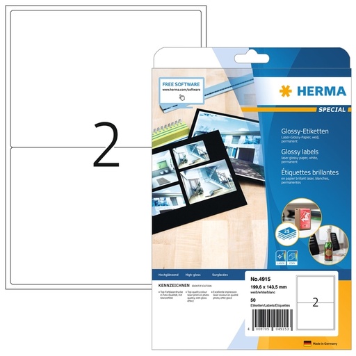 [810978] Etiquettes HERMA 4915 199,6x143,5mm blanc glacé 50 pièces
