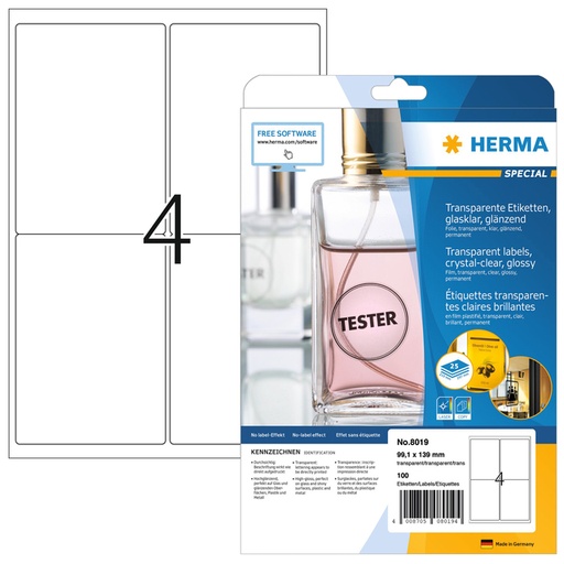 [810981] Etiquette HERMA 8019 99,1x139mm transparent 100 pièces