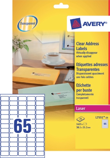 [817276] Etiket Avery L7551-25 38.1x21.1mm transparant 1625stuks