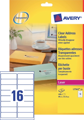 [817277] Etiket Avery L7562-25 99.1x33.9mm transparant 400stuks