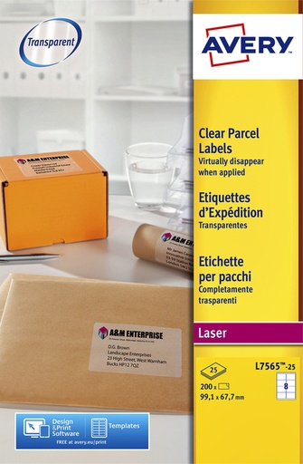 [817278] Etiket Avery L7565-25 99.1x67.7mm transparant 200 stuks