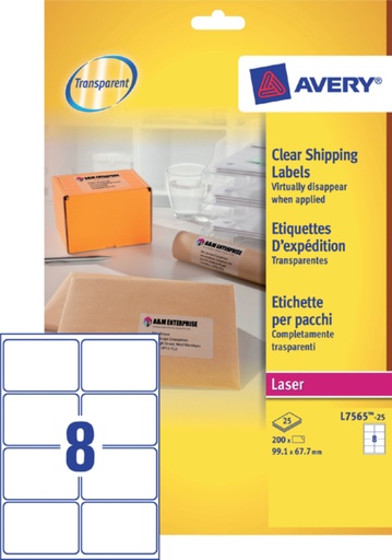 [817278] Etiket Avery L7565-25 99.1x67.7mm transparant 200stuks