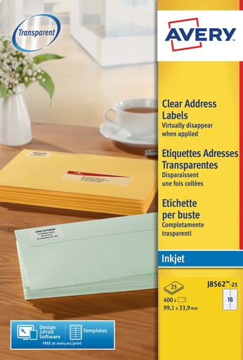 [817249] Etiket Avery J8562-25 99.1x33.9mm transparant 400 stuks