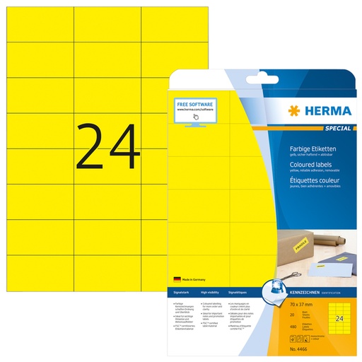 [817475] Etiquette amovible HERMA 4466 70x37mm jaune 480 pièces