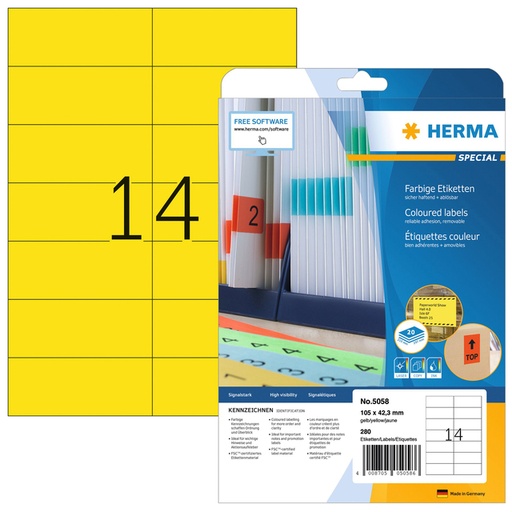 [817525] Etiket HERMA 5058 105x42.3mm verwijderbaar geel 280 stuks