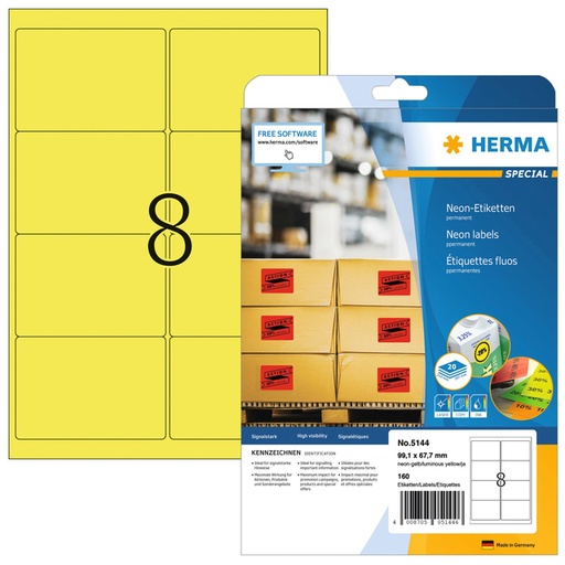 [817723] Etiket HERMA 5144 99.1x67.7mm neongeel 160 stuks