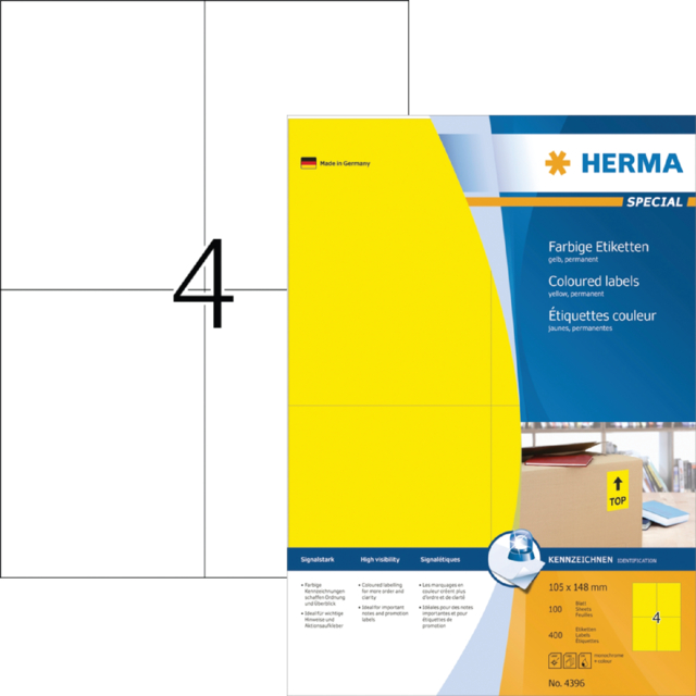 Etiket HERMA 4396 105x148mm A6 geel 400stuks