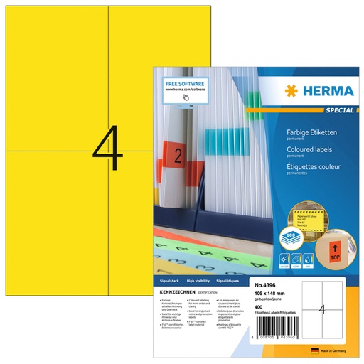 [817737] Etiket HERMA 4396 105x148mm A6 geel 400stuks