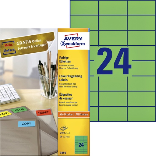 [817014] Etiket Avery 3450 70x37mm groen 2400 stuks