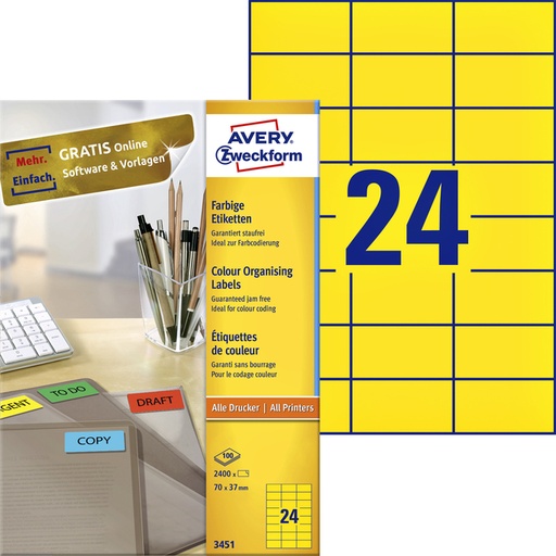 [817015] Etiket Avery 3451 70x37mm geel 2400 stuks