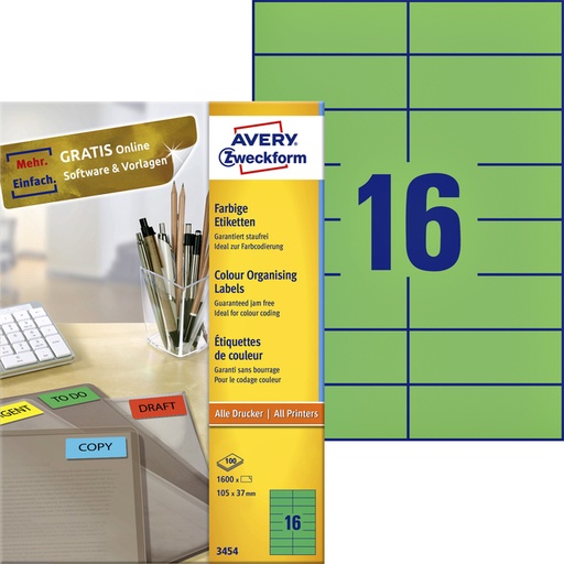 [817545] Etiquette Avery 3454 105x37mm vert 1600 pièces