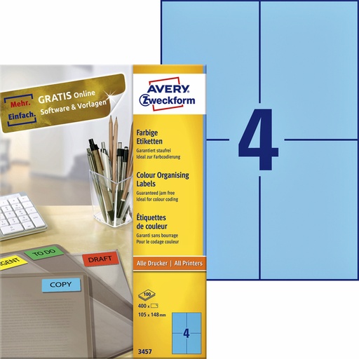 [817542] Etiquette Avery Zweckform 3457 105x148mm A6 bleu 400 pièces