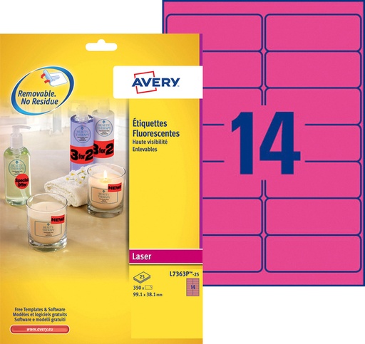 [817690] Etiket Avery L7363P-25 99.1x38.1mm neon roze 340 stuks