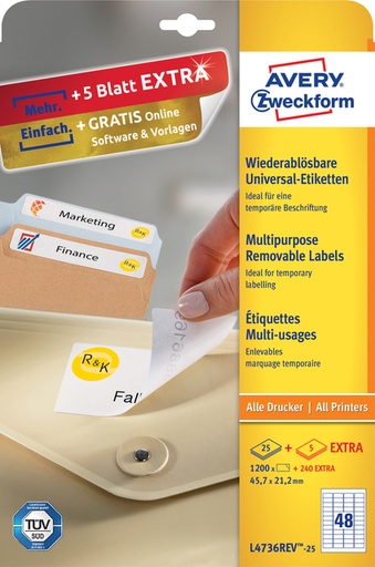 [817067] Etiket Avery L4736REV-25 45.7x21.2mm wit 1200 etiketten